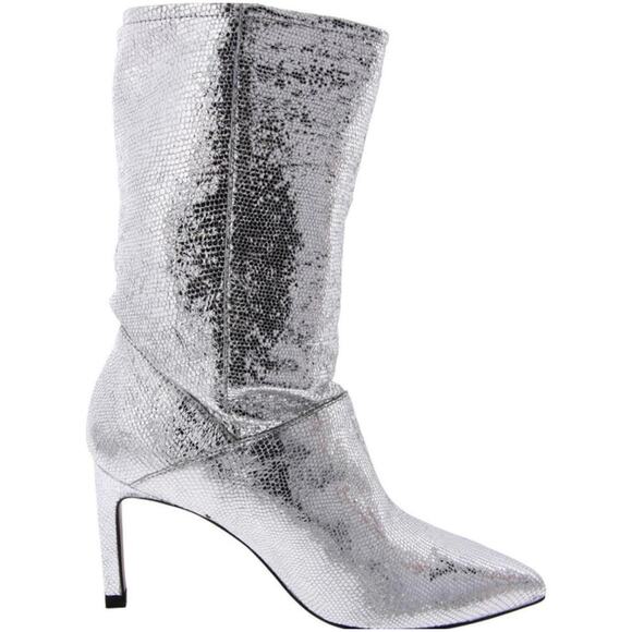 All Saints Orleans Metallic Pointed Toe Mid Calf Boots 8 - Picture 1 of 11